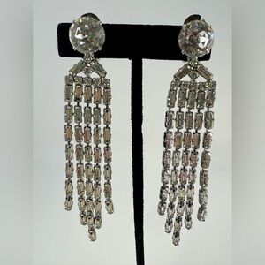 Schreiner Vintage Extra Long Rhinestone Chandelier Earrings